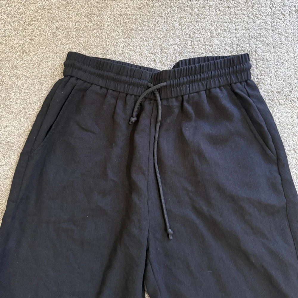 Halara Black Drawstring Pocket Wide Leg Baggy Casual Linen-Feel Pants Medium